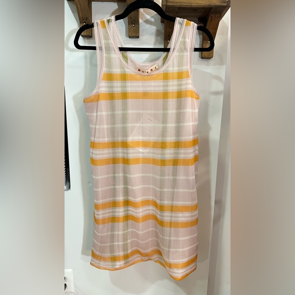 NWT Marni Double Layer Sheer Tank Dress Orange Pink Plaid Silk IT 40 (US4) - Picture 8 of 14